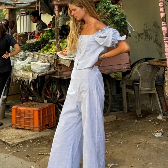 Gingham Palace Flared Pants - blue stripes - Picture 4 of 11